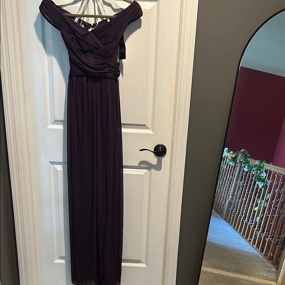 NWT David’s Bridal size 6 Elegant Purple Off-Shoulder Dress